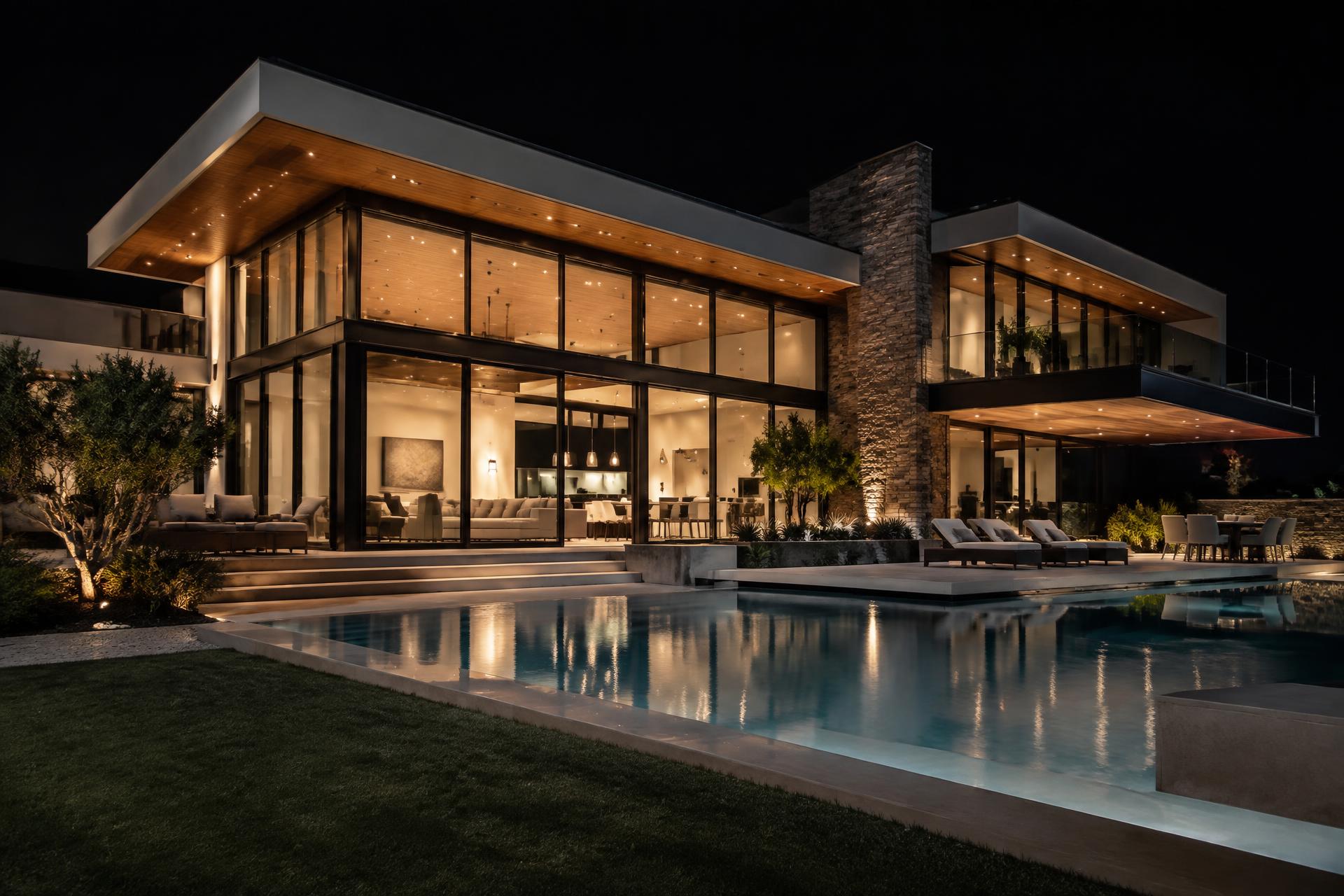 Sample imagery: modern home exterior at dusk